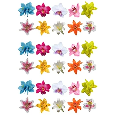 Image of 30 Gorgeous Mixed Orchid &amp; Lily Flower Selection Edible Wafer Paper Cake Toppers Decorations