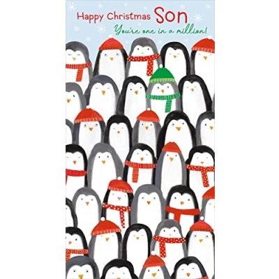 Image of Nigel Quiney Artistic Christmas Greeting Card Happy Son Many Penguins With A Green Foil Finish