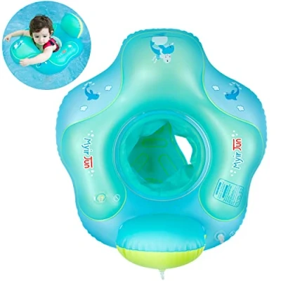 Image of Myir Baby Float, Swimming Seat Ring Adjustable Waist Inflatable Pool Float Trainer for Infant Toddler with Manual Pump (Blue, L)