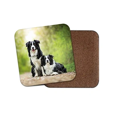 Image of 1 x Border Collie Pair Drinks Coaster Dog Sheep Farmer Cute Puppy Fun #8626