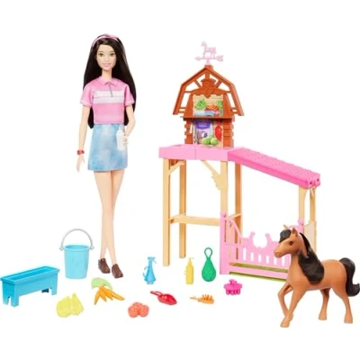 Image of Barbie Toy Stable Playset with Fashion Doll, Small Pony &amp; 10+ Accessories, Inspired by Mysteries: The Great Horse Chase, HXJ40