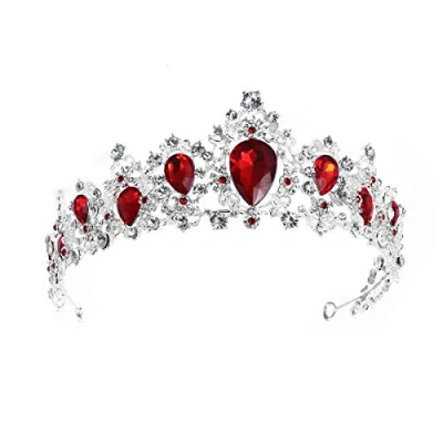 Image of Frcolor Red Crystal Crown Wedding Bridal Tiara Queen Princess Headpieces Rhinestone Headbands for Birthday Party