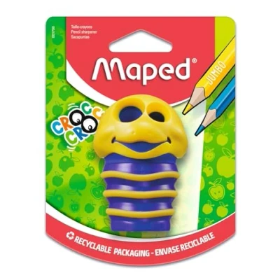 Image of Maped School Material Croc Pencil Sharpener with Reservoir 2 Holes for Sharpening Large Reserve Capacity Luxury Design 3 Different Colours