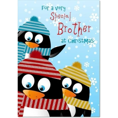Image of doodlecards Brother Christmas Card Three Penquins Medium Size for with Plain Envelope