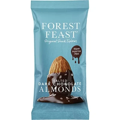 Image of FOREST FEAST Salted Dark Chocolate Almonds 12 x 40g Coated with Real Belgian Chocolate, Gluten Free High Protein Vegan Snack