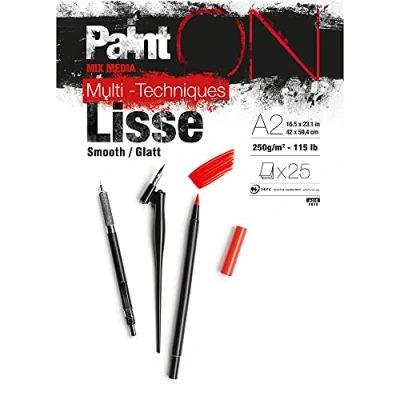 Image of Clairefontaine Ref 975731C Paint&#039;On Multi Technique Lisse Drawing Paper (25 Sheets) A2 Size, 250gsm Paper, Acid Free Suitable for Multiple Techniques