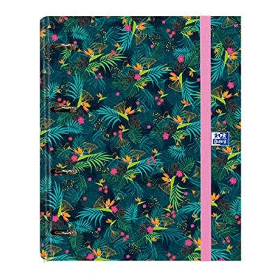 Image of Oxford 4 Ring Binder with Spare Insert and Rubber, Extra Wide Cover Refill, Dark, 80 Sheets, A4+ Size