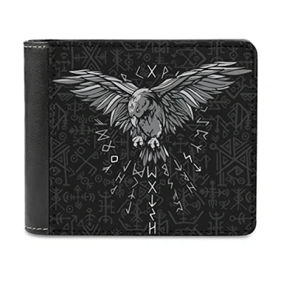 Image of Viking Runes Raven Men&#039;s PU Leather Wallet Card Holder Money Clip for Men, White, One Size,