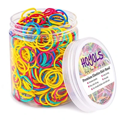 Image of Small Rubber Bands for Hair Ties Elastics Mini Braids Ponytail Holders Girl Thick No Damage by HOYOLS (Small size (1/2&quot;), Multi colored)