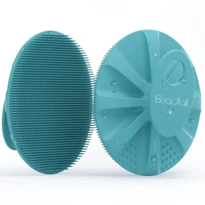 Image of BEAUTAIL Silicone Body Scrubber Shower Bath Wash Brush Gentle Exfoliating Scrub Cleansing Loofah for Women Men Baby Sensitive Skin, Easy to Clean, Lather Nicely, More Hygienic, 1 Pack, Cyan