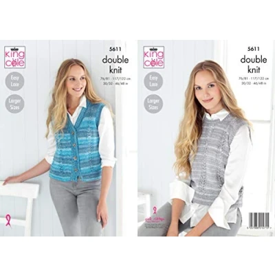 Image of Ladies Knitting Pattern Waistcoat and Jumper in Island Beaches DK King Cole 5611