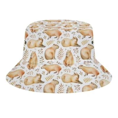 Image of Funny Cute Capybara Bucket Hat for Women Men Packable Fisherman Sun Cap Travel Outdoor Beach Caps