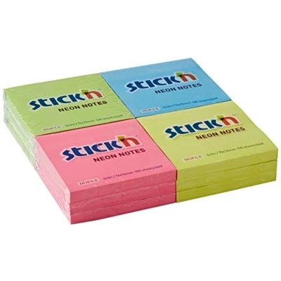 Image of Stick N 21332 Sticky Note 76x76mm Neon Assorted Colour (Pack of 12)
