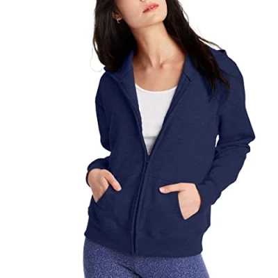 Image of Hanes womensO4637Women&#039;s Fleece Full Zip Hood Long Sleeve Hoody Blue Medium