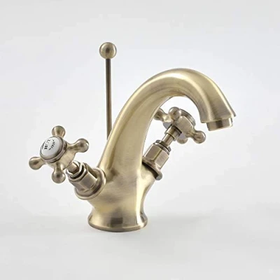 Image of Milano Elizabeth Traditional Mono Basin Mixer Tap Crosshead Handles Brushed Gold