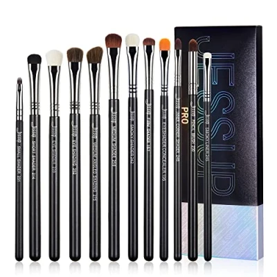 Image of Jessup Eyeshadow Makeup Brushes Set 12pcs Eye Make up Professional Premium Sythetic Shadow Blending Smoky Shader Concealer Brush Black T339