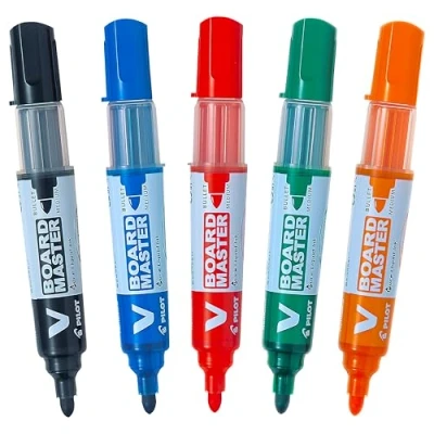 Image of Pilot Begreen Recycled V Board Master Whiteboard Marker Bullet 6.0 mm Tip Black/Red/Blue/Green/Orange, Wallet of 5