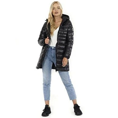 Image of Ladies EverettLong2 Puffer Padded Long Hooded Jacket (10, Black)