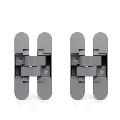 Image of Emuca Invisible Hinge for Access Doors, Set of Two Hinges Heavy 40 Kg (88 lb) Load, 180º Aperture, zamak, Metallic Grey