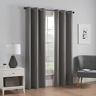 Image of ECLIPSE Microfiber Total Privacy Blackout Thermal Grommet Window Curtain for Bedroom (1 Panel), 42 in x 84 in, Smoke