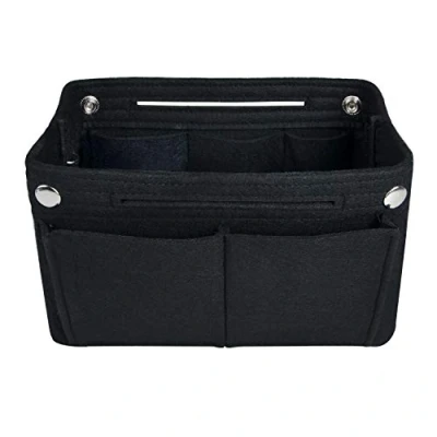Image of NOTAG Felt Handbag Organiser, Multi Pocket Purse Organiser Bag Insert 2 Sizes (L, Black)