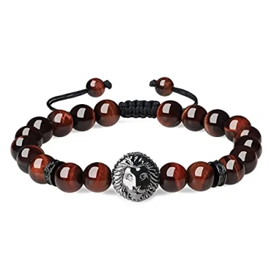 Image of COAI Lion Red Tiger Eye Stone Beaded Bracelet for Men Women