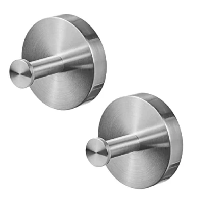 Image of AMARE Luxury Towel Hooks Set of 2 Silver Stainless Steel Gluing or Drilling for Bathroom and Books Holder Also Tea Towels as Clothes 6 x 5.5 4.5 cm