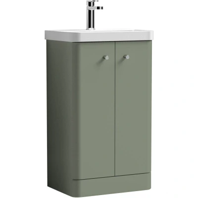 Image of nuie COR804 Core Modern Bathroom Floor Standing 2 Door Vanity Basin Unit with Ceramic Basin, 500mm, Satin Green