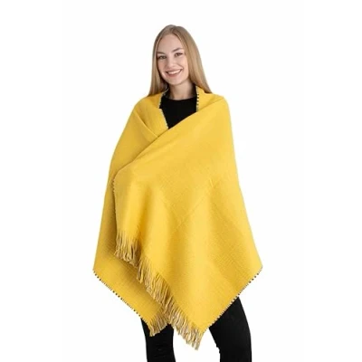 Image of HATSQUARE Women Winter Oversize Shawl, Blanket Scarf, Soft Warm Double Sided Pashmina Houndstooth Wrap Long Scarf Yellow
