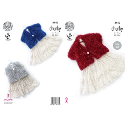 Image of King Cole 4440 Knitting Pattern Girls V and Round Neck Cardigans to Knit in Tinsel Chunky