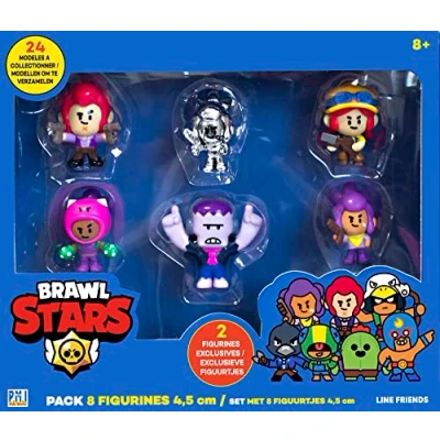Image of Lansay Brawl Stars Pack of 8 Figures 4.5 cm Brawlers Team C Video Game Characters Ages and Above