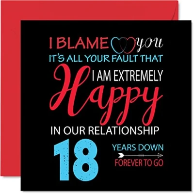 Image of Funny 18th Anniversary Card for Husband Wife Your Fault I&#039;m Extremely Happy Wedding Partner, 145mm x Greeting Cards Eighteenth Anniversaries