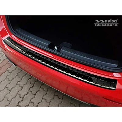 Image of Black Stainless Steel Rear bumper protector compatible with Mercedes A Class W177 HB 2018 incl. AMG &amp; EQ &#039;Ribs&#039;
