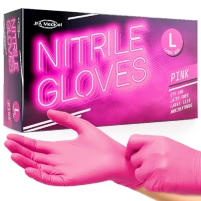 Image of JFA Medical Large Size Disposable Powder Free Pink Nitrile Gloves Box of 100