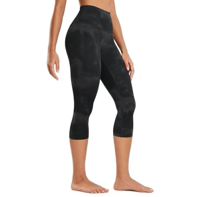 Image of CRZ Yoga Butterluxe 19&#039;&#039; High Waisted Capri Workout Leggings for Women Lounge Buttery Soft Pants Black Tie Dye Flowers 16