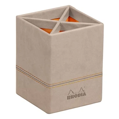 Image of RHODIA 194529C Touché de Rose Pencil Pot 8x8x11 cm Orange Saddle Stitching Faux Leather Exterior Home Office Collection Rhodiarama Organization &amp; Design Storage