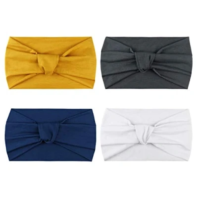 Image of DRESHOW 4 Pack Turban Headbands for Women Wide Vintage Head Wraps Knotted Cute Hair Bands Accessories