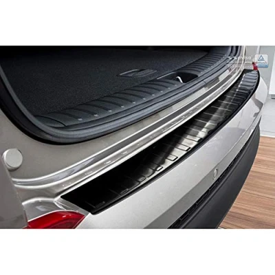 Image of Avisa Black Stainless Steel Rear bumper protector compatible with Hyundai Tucson 2015 2018 &#039;Ribs&#039;