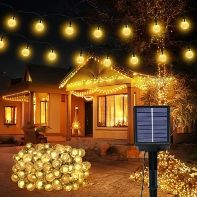 Image of Realky Solar Garden Lights Outdoor, 59Ft 100LED String Lights, Waterproof Fairy Light with 8 Modes, Crystal Ball Decor for Easter, Yard, Parties(Memory Function+Warm White)