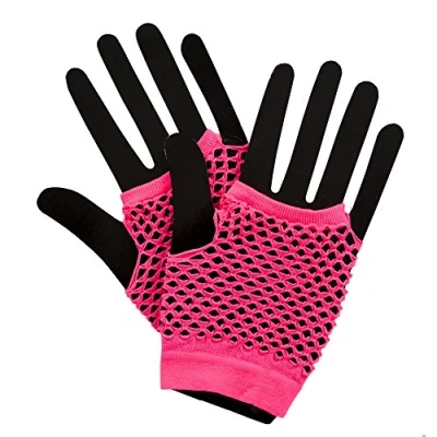 Image of Wicked Costumes 80&#039;s Net Gloves Neon Pink Fancy Dress Accessory