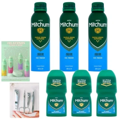Image of Ice Fresh 48hrs Protection Anti Perspirant Deodorant For Men Bundle Include Mitchum Mens Body Spray Triple Odor Defense &amp; Roll On With Jolafunbs Nail Kit