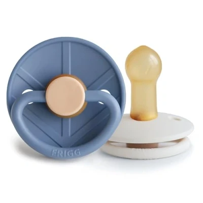 Image of FRIGG Little Viking Latex Pacifier Pack of 2 Pacifiers Natural Rubber Soother Dummy BPA Free Made in Denmark Symmetrical Cherry Shaped Nipple (Ocean View/Cream, Size (6 18 Months))