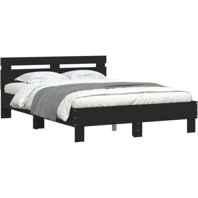 Image of vidaXL LED black 120x200 cm bed frame with headboard engineered wood/plywood slats customizable RGB lighting bedroom furniture wood USB connector