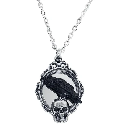 Image of Reflections Of Poe Necklace Alchemy England Gothic Mirror Skull Crow Jewellery
