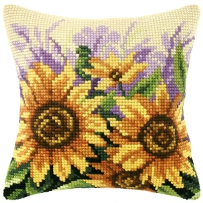 Image of Orchidea Large Cross Stitch Cushion Kit, Sunflowers, 40 x 40cm