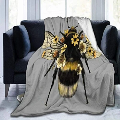 Image of JOOCAR Flannel Throw Blanket Cute Fluffy Bumblebee Cozy and Soft Plush Warm Blankets for Bed Couch Living Room Sofa Chair