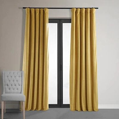 Image of HPD Half Price Drapes Signature Velvet Thermal Blackout Curtains for Living Room 120 Inch Long (1 Panel) Rod Pocket Insulated Bedroom Window Curtains, 50W x 120L, Fool&#039;s Gold