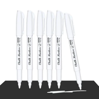 Image of Yedtreg White Chalk Pen, 6 Pack Liquid Pens for Blackboards, Window, Glass, Chalkboard, Fine Tip Dry Erase Markers (White)