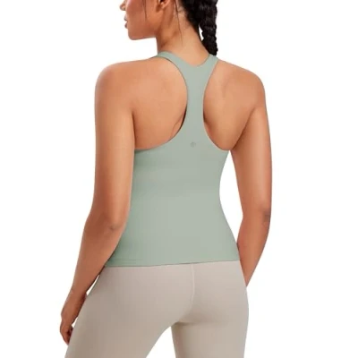 Image of CRZ YOGA Women&#039;s Butterluxe Workout Tank Tops with Built in Bra Racerback Athletic Top Longline Sports Green Palm Court 10