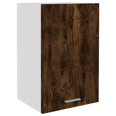 Image of vidaXL Smoked Oak Hanging Cabinet, Modern Designed Kitchen Storage, Engineered Wood, Wall Mounted with Door, Easy Assembly Required 39.5x31x60 cm